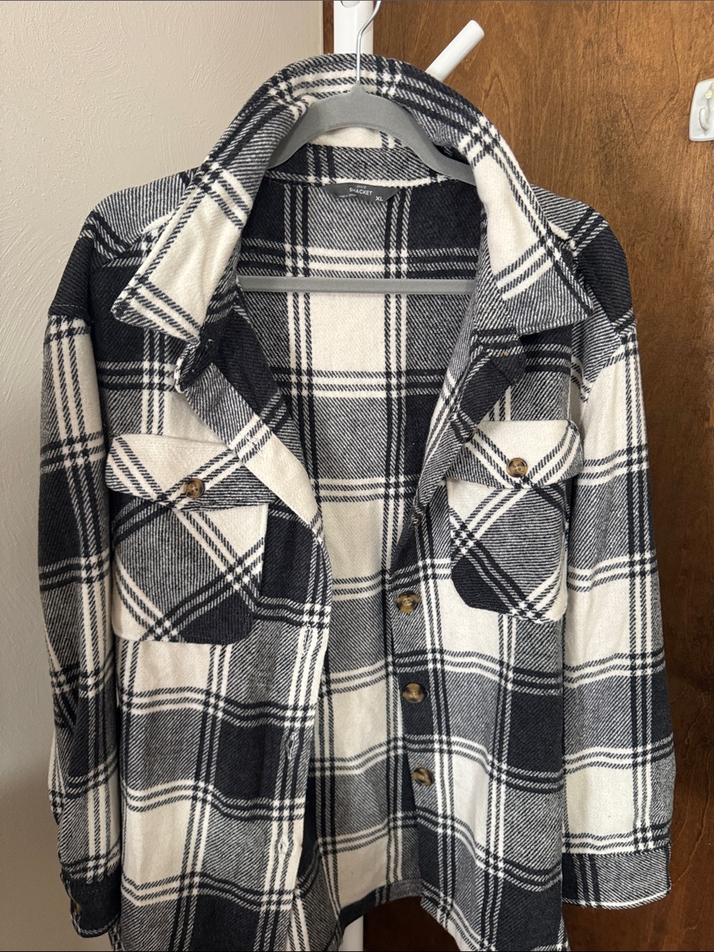 Black & White Plaid Shacket Jacket - Women